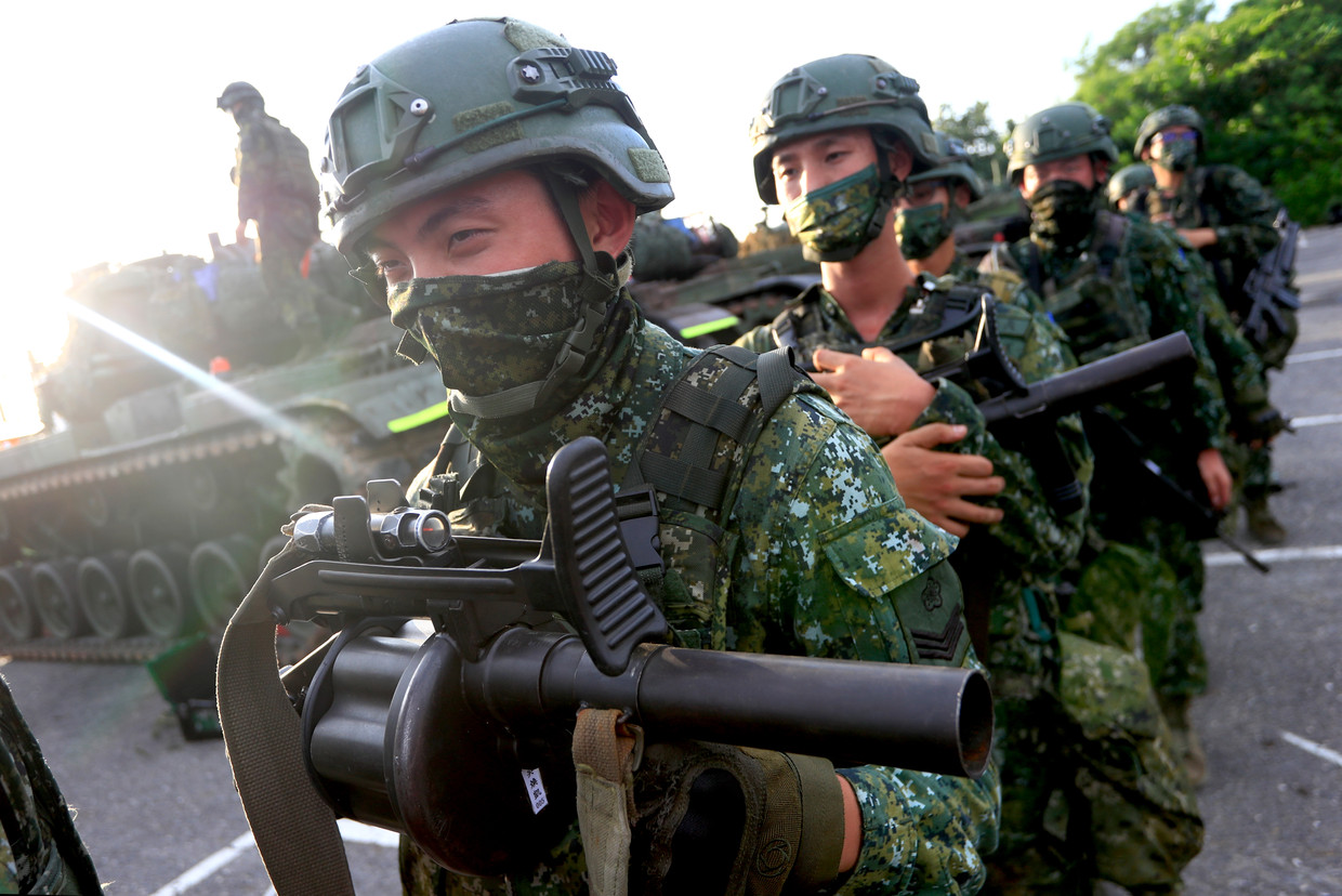Een Taiwanese militaire oefening ter voorbereiding op een eventuele Chinese inval. Beeld Getty