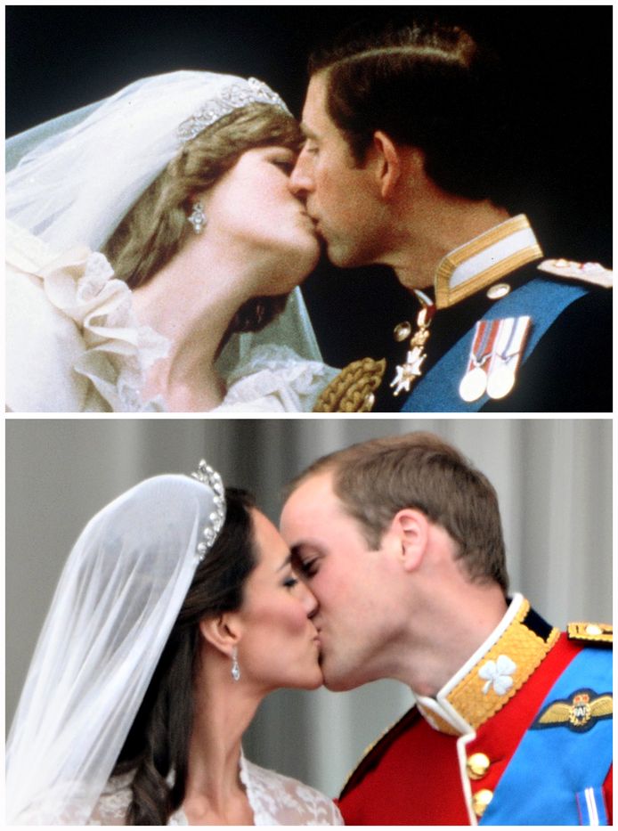 Het huwelijk van Charles en Diana naast dat van William en Kate.