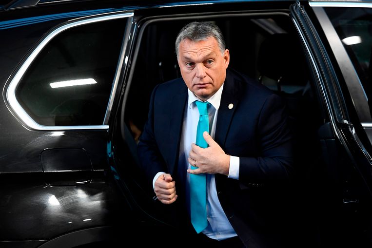 De Hongaarse premier Viktor Orbán arriveert op de Europese sociale top in Gotenburg in Zweden, afgelopen november. Beeld AFP