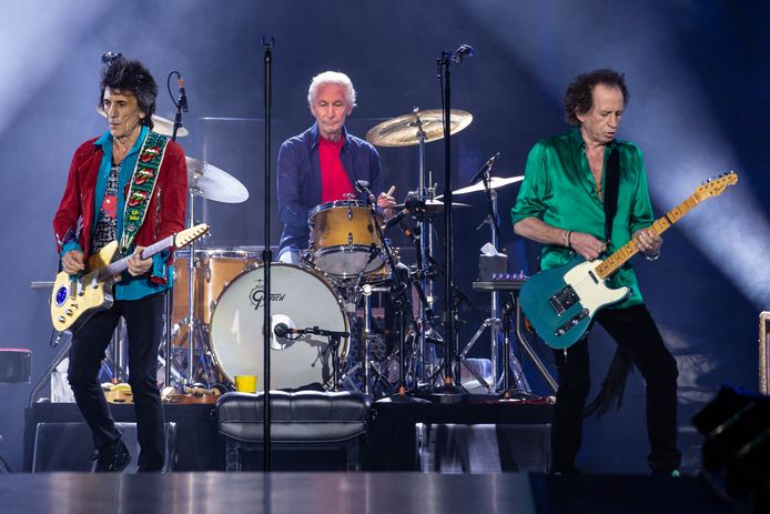 Ron Wood, Charlie Watts en Keith Richards tijdens een concert in Texas in 2019.