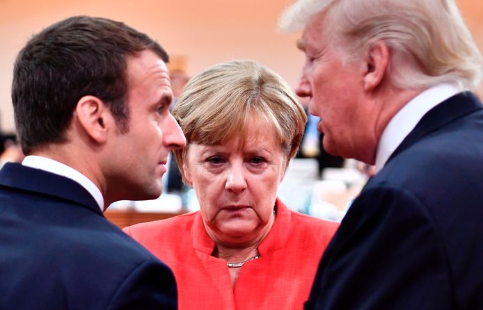 Emmanuel Macron,  Angela Merkel en Donald Trump - hier nog samen op de G20 van vorig jaar - onderschrijven de veroordeling van Rusland door Brits leider Theresa May.