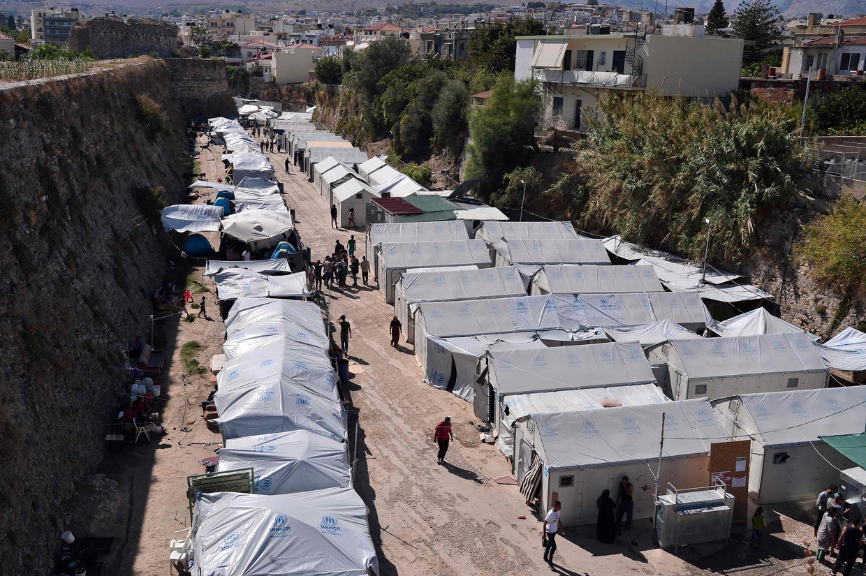 Een kamp voor migranten op het Griekse eiland Chios. De foto dateert van eind september. Beeld AFP