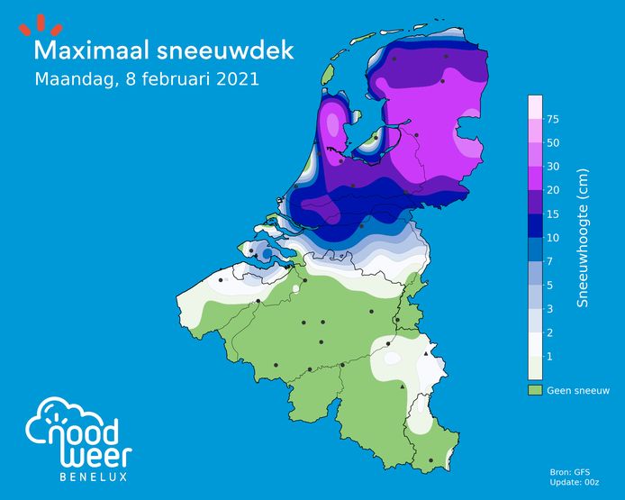 Een dik pak sneeuw voor Nederland volgen het Amerikaans weermodel.