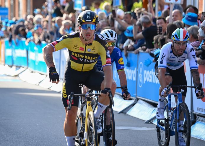 Dylan Groenewegen, Mark Cavendish en Giacomo Nizzolo.