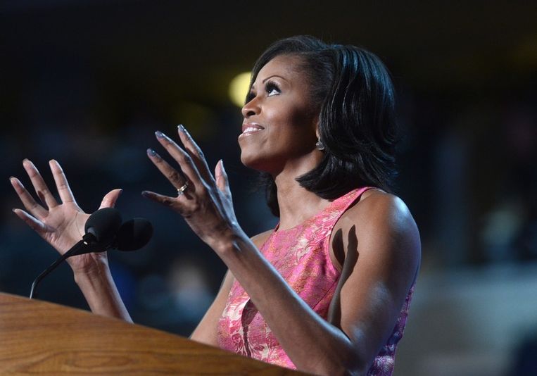 Michelle Obama tijdens haar toespraak voor de Democratische Nationale Conventie. Beeld EPA