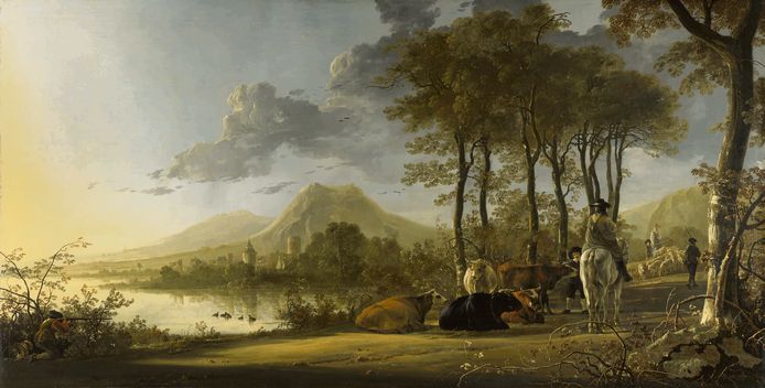 Aelbert Cuyp, Rivierlandschap met ruiter en vee, ca. 1660