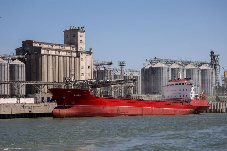 Een vrachtschip in de haven van Odesa. Beeld ANP / REX by Shutterstock