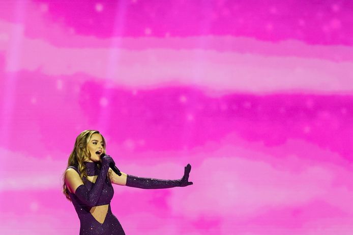 Stefania tijdens het Eurovisie Songfestival in Rotterdam.