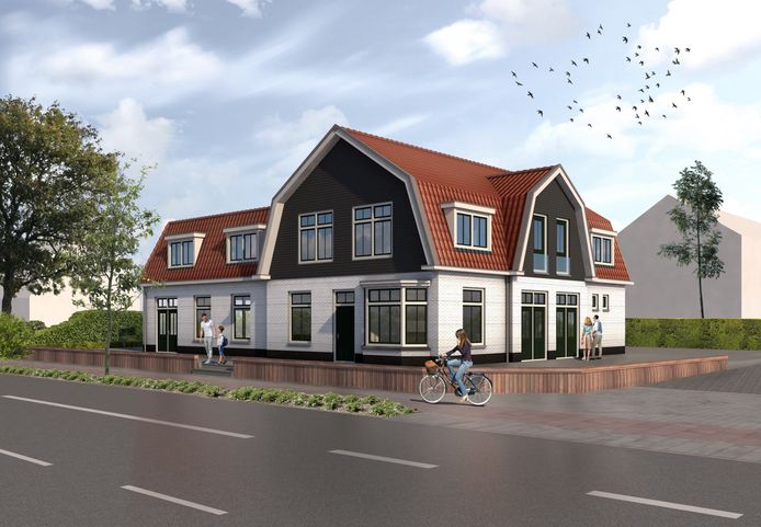 Zo gaat het nieuwe café eruit zien. De voorkant wordt hetzelfde als het was, de zijkant is verfraaid met een smallere kopie van de hoofdingang.