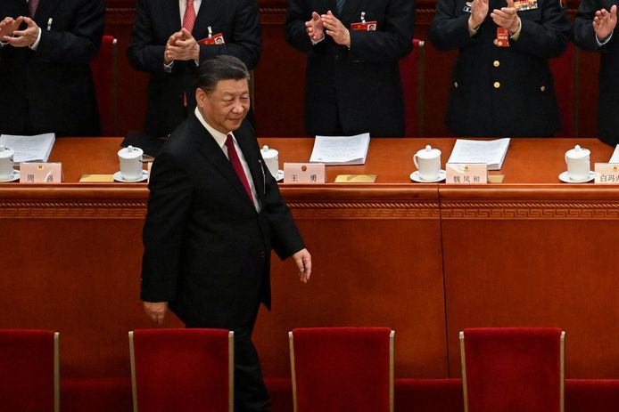 Chinese president Xi Jinping op het Volkscongres in Peking.