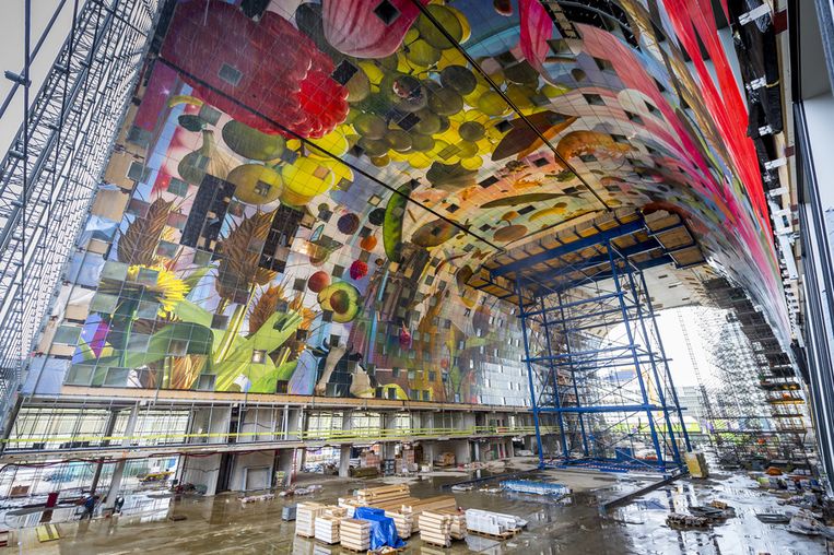 De bouw van de Rotterdamse Markthal is in een vergevorderd stadium. Beeld anp