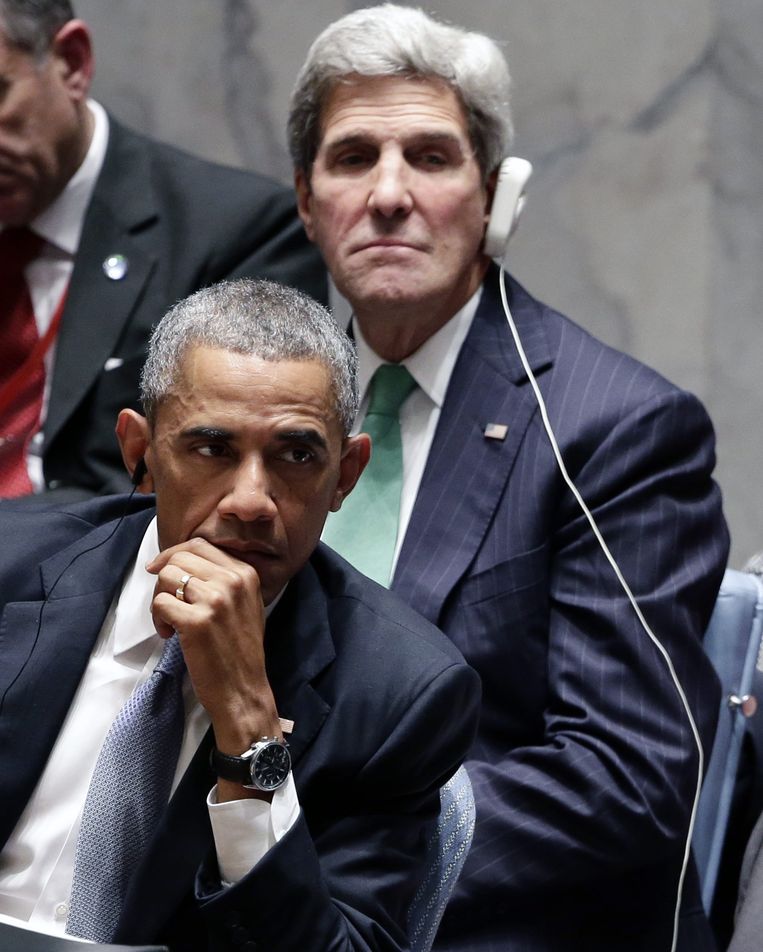 Obama en Kerry tijdens de VN-Veiligheidsraad. Beeld epa