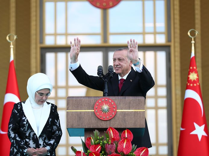 De Turkse president Recep Tayyip Erdogan en zijn vrouw Emine.