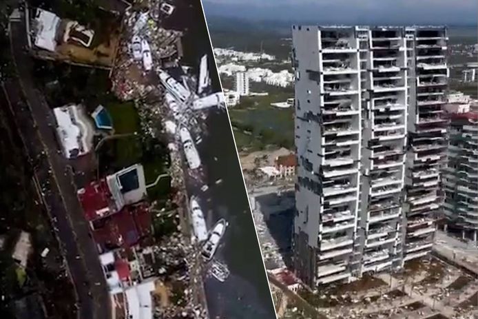 Luchtbeelden tonen ware ravage in badstad Acapulco na doortocht orkaan Otis