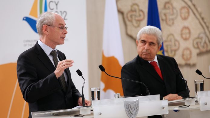 Herman Van Rompuy, président permanent du Conseil européen et le président chypriote Demetris Christofias
