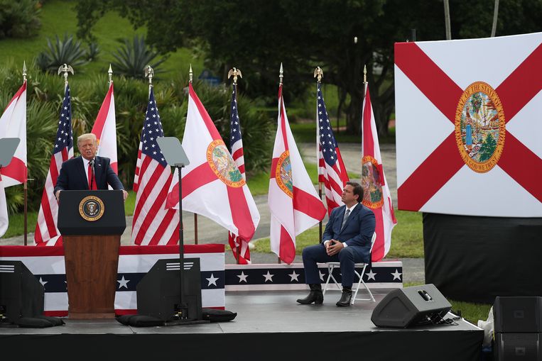 Ron DeSantis en Donald Trump in Florida, september 2020.   Beeld Getty Images