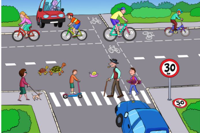 Foto uit het getekende programma van GroenLinks. Onderschrift: 'Meer ruimte voor fietsen en wandelen'