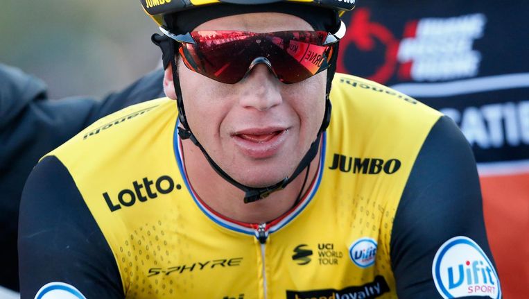 Groenewegen na zijn overwinning tijdens de wielerronde Kuurne - Brussel - Kuurne vorige week Beeld anp