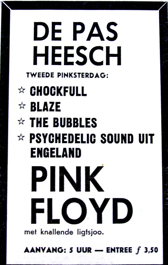 Het affiche dat in 1968 honderden mensen naar De Pas in Heesch trok. Entree bedroeg 3,50 gulden.