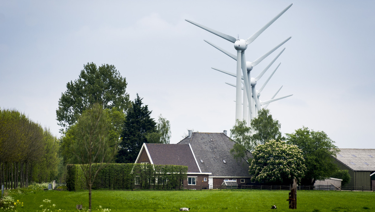 Windmolens in Nederlands landschap. Beeld anp