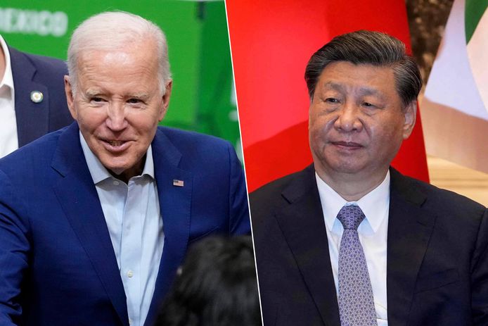 De Amerikaanse president Joe Biden (links) en zijn Chinese ambtsgenoot Xi Jinping.
