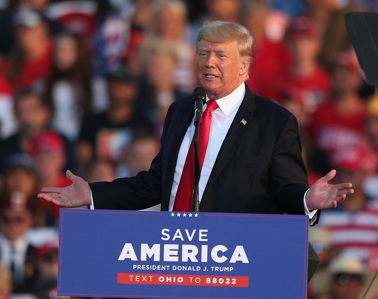 Trump aan het woord op een rally in Ohio op 26 juni. Beeld Photo News