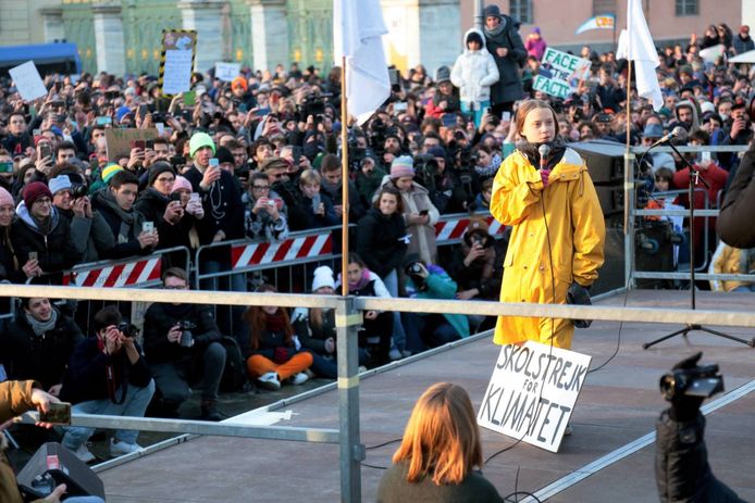 Greta Thunberg tijdens haar speech in Turijn.