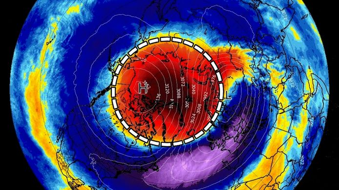 De temperatuur van de stratosfeer boven de Noordpool is afgelopen maand met meer dan 60 graden gestegen.