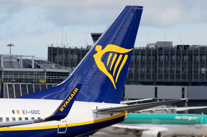 Een Ryanair-vliegtuig in Dublin.