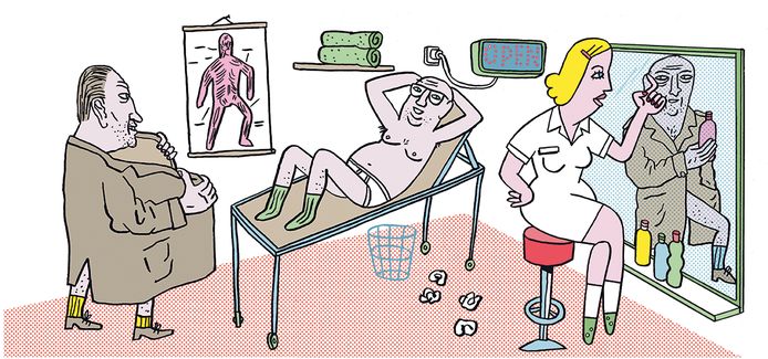 Seksvraag in nette massagesalons: we vroegen de Tilburgse illustrator Jeroen de Leijer om een tekening te maken bij dit verhaal.