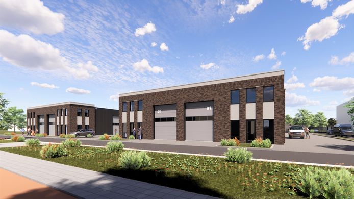 Een impressie van de bedrijfsverzamelgebouwen, dit zijn de modellen die dicht langs de Enschedesestraat worden gebouwd.
