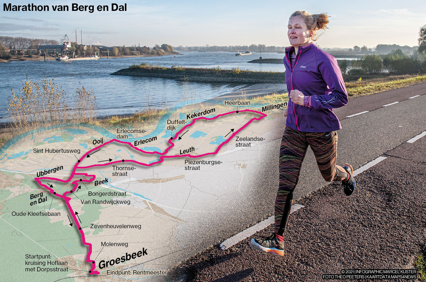 Initiatiefneemster Henriette Driesen-Joanknecht naast de route van ‘haar’ marathon.