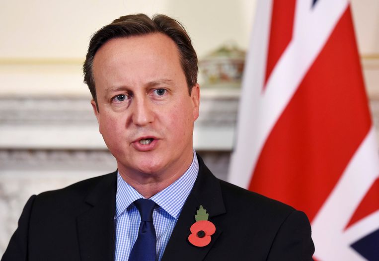 De Britse premier David Cameron op een persconferentie over de vliegtuigcrash. Beeld REUTERS