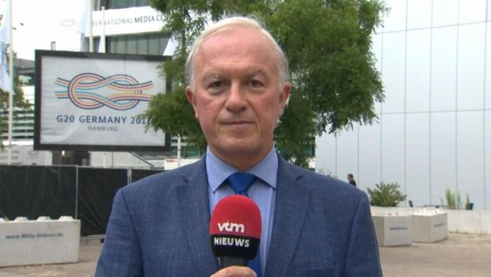 Boudewijn Van Spilbeeck deze zomer als verslaggever in de Duitse stad Hamburg, tijdens de rellen in de marge van de G20-top.