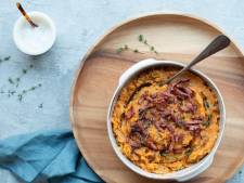 Wat Eten We Vandaag: Zoete-aardappelstamppot met prei en spekjes