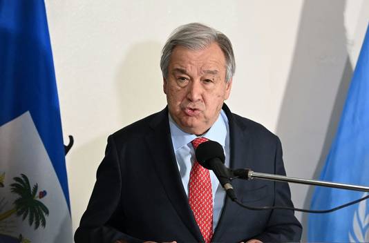 VN-topman António Guterres tijdens een persconferentie eerder deze maand.