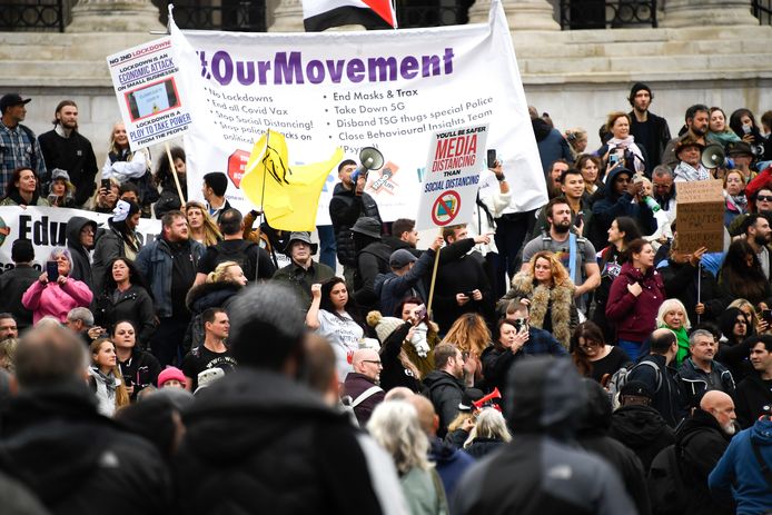 Anti-lockdowndemonstranten protesteerden afgelopen zaterdag in Londen.