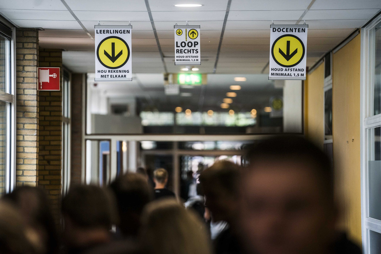 Coronamaatregelen op scholengemeenschap het Hondsrug College in Emmen. Beeld ANP