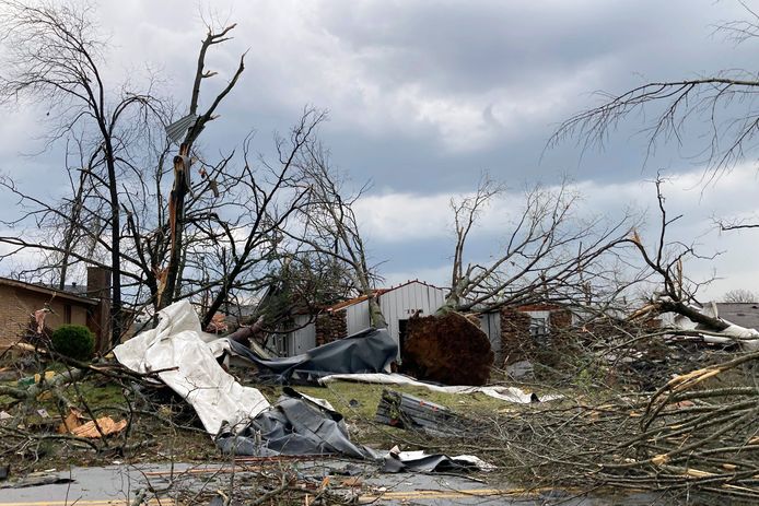 Schade in Little Rock, Arkansas na de doortocht van de tornado.