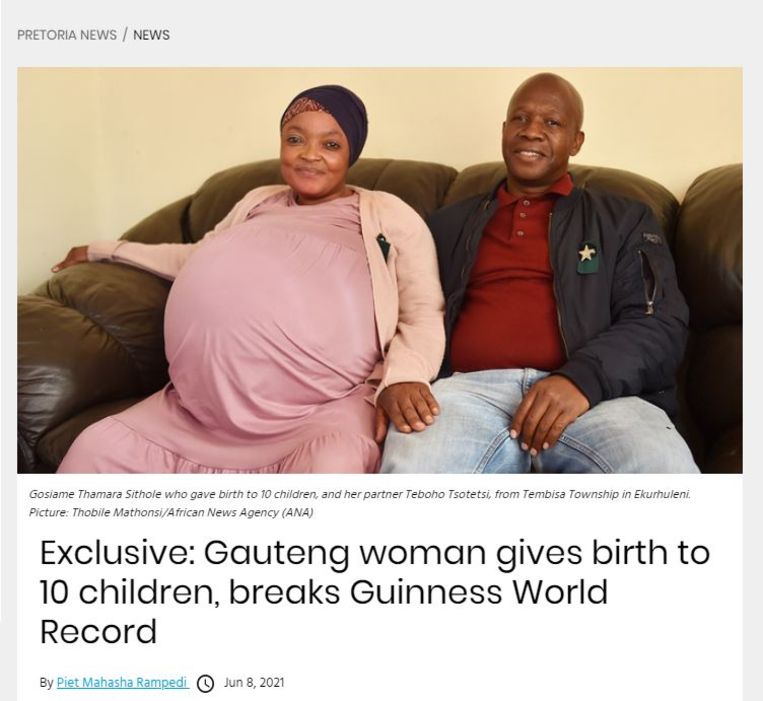 Screenshot van het nepbericht over de tienling op de site ­Independent Online, geschreven door Piet Rampedi.  Beeld 