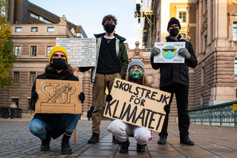 De klimaatjongeren maken van ‘zoiets vaags als CO2 in de atmosfeer een krachtig menselijk drama over de oudere generatie die de jongere offert.’ Beeld AFP