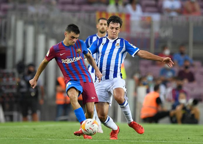 Pedri tijdens een duel met Real Sociedad.
