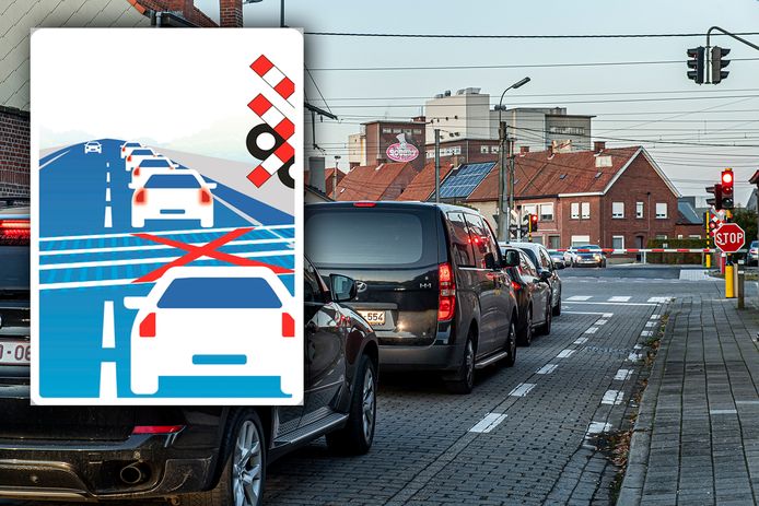 Het nieuwe verkeersbord moet er komen aan bepaalde overwegen waar bestuurders na de overweg regelmatig in de file staan.