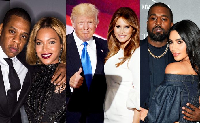Van links naar rechts: de familie Knowles-Carter, de Trump-clan en de Kardashian-Wests.
