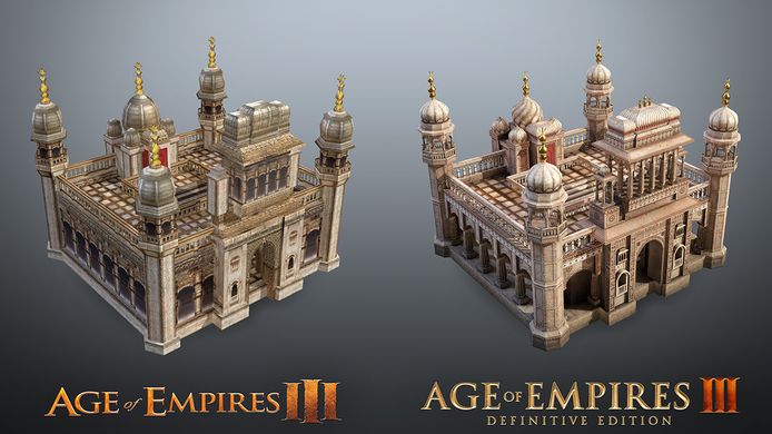 Screenshot uit Age of Empires III: Definitive Edition. Hier zie je de aanpassingen aan de gebouwen in het spel.
