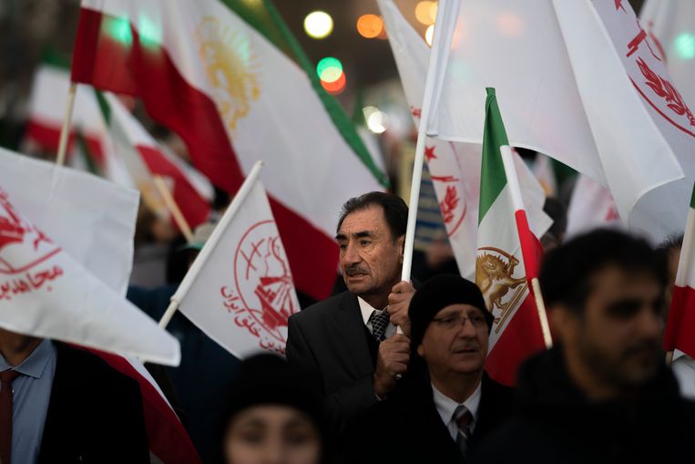 Ook in Washington werd geprotesteerd in solidariteit met Iran.  Beeld AP / Nathan Howard 