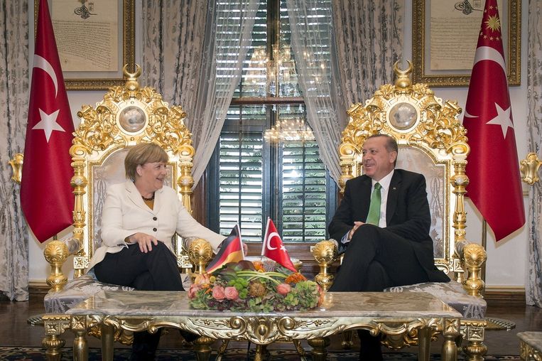 Angela Merkel en Recep Tayyip Erdogan. Beeld Reuters
