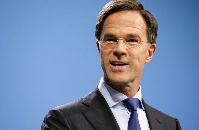 Premier Mark Rutte tijdens de wekelijkse persconferentie na de ministerraad.