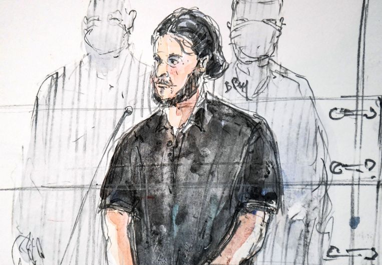 Salah Abdeslam op het proces in Parijs. Beeld AFP