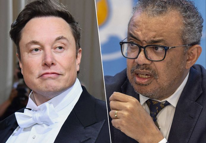 Elon Musk et le directeur général de l'Organisation mondiale de la santé (OMS), Tedros Adhanom Ghebreyesus.
